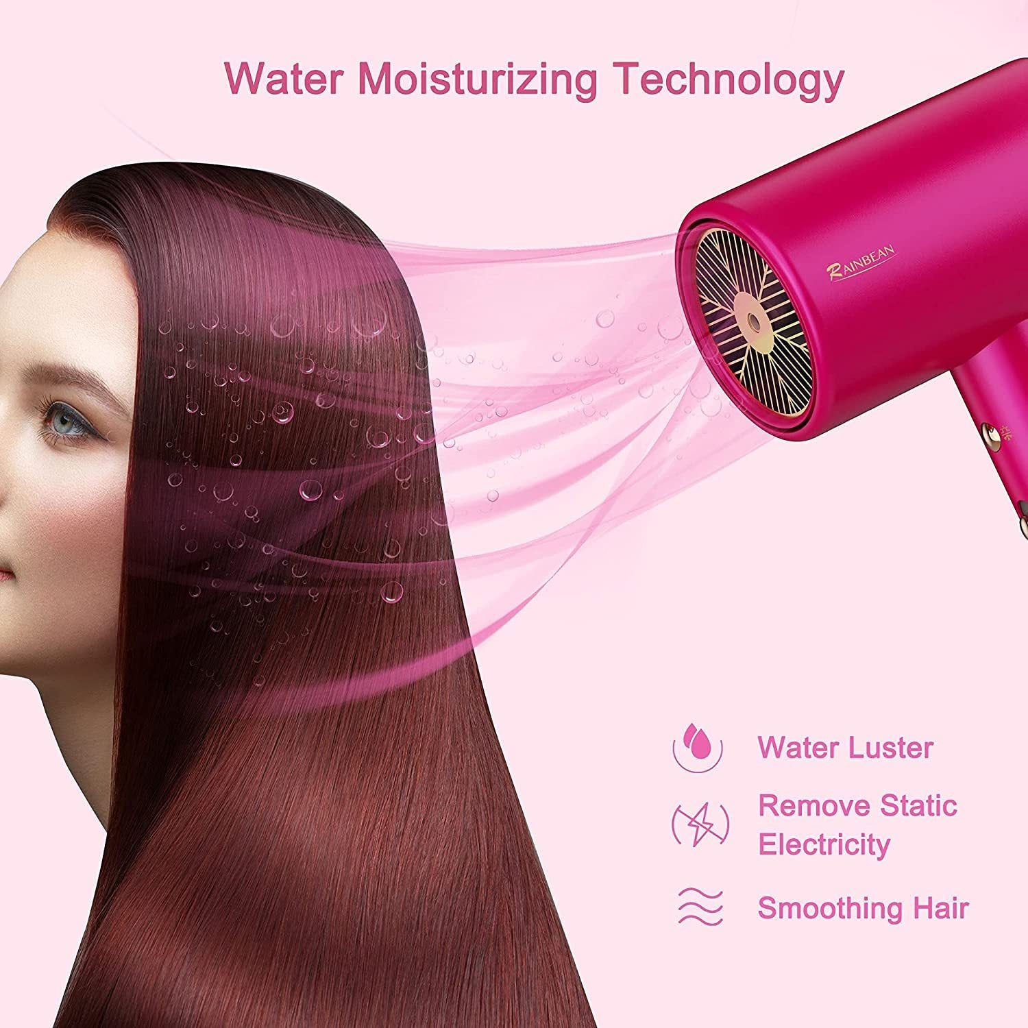 Water Ionic Hair Dryer, 1800W Blow Dryer With Magnetic Nozzle 2